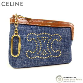 セリーヌ （CELINE） スタッズ トリオンフ COIN＆Card Purse フック付き コイン カードポーチ カードケース 小銭入れ 10C66 デニム【新品同様】 中古