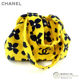 【最大2,000円OFFクーポン！】シャネル （CHANEL） 花柄 キャンバス がま口 ハンド バッグ フラワー CC ココマーク イエロー×ネイビー ヴィンテージ【中古】