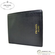 プラダ （PRADA） レザー ロゴ コインポケット付き 二つ折り 財布 NERO メンズ【中古】
