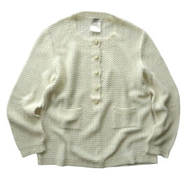 シャネル （CHANEL） レーヨン×コットン ヘンリーネック ビジューニット 02P #42 ホワイト P19214 ウェア【中古】
