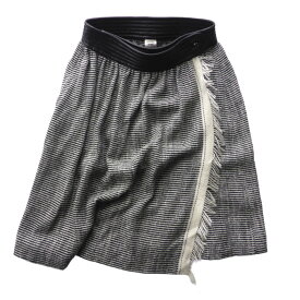 エルメス （HERMES） カシミア×レザー ボーダー ラップ スカート フリンジ ラムスキン #36 ブラック×ホワイト ウェア【中古】