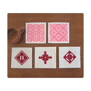 ●取寄品●【刺繍キット】こぎん刺しで楽しむ和の手芸♪「コースター(ベージュ)」5枚1組 日本の伝統ししゅう オリムパス製/初級〜中級者向