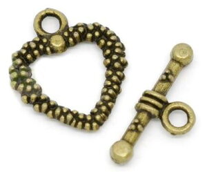 3個組アクセサリー金具クラスプマンテルトグルパーツフック留具アクセサリーパーツ(両面同デザイン)メタル製アンティークブロンズカラーブレスレットバッグ開閉パーツ手芸用部品引っ