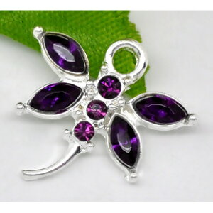 ●取寄品●メタルチャーム(10個)トンボ型(アメジストカラー)ラインストーンチャームデザインメタルパーツ/20mm×19mm