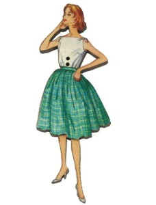 ●取寄品●フランス製ウッドボタン(3個)緑のスカートの女性デザイン フレンチ木製ボタンアトリエ ボヌール ドゥ ジュール