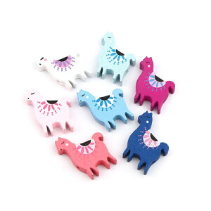 カラーウッドビーズ(アルパカ) 3個入(ミックス色)木製ビーズ 天然素材ナチュラルビーズ28mm×23mm