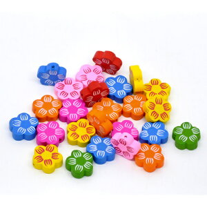 ●取寄品●カラーウッドビーズ(小花) 大口500個入(ミックス色)木製ビーズ 天然素材ナチュラルビーズ/20mm×20mm