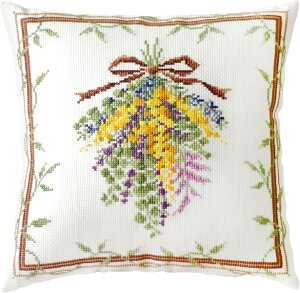 ●取寄品●ゆうパケット送料無料 オリムパスししゅうキット(ミモザのスワッグブーケ) ※額クッションの中わたファスナーはキットに含まれていません