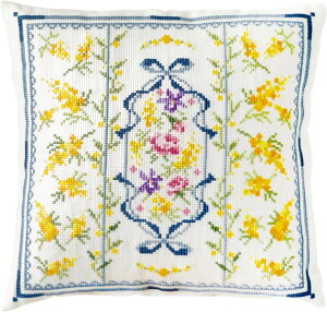 ●取寄品●ゆうパケット送料無料 オリムパスししゅうキット(ミモザと春の小花) ※額クッションの中わたファスナーはキットに含まれていません