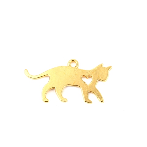 メタルチャーム 5個　　ネコデザインパーツ（ゴールド色）　キャット猫ペンダントトップバッグチャームパーツ30mm x 16mm