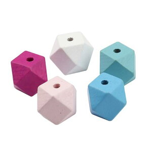 ウッドビーズ 30個入(多角形カラフル)20mm x 20mm 木製ビーズ 天然素材ナチュラルビーズ