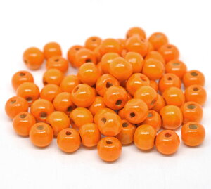 ●取寄品●ウッドビーズ 200個入(オレンジ色)木製ビーズ 天然素材ナチュラルビーズ10mm×9mm