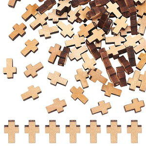 ●取寄品●ウッドビーズ 十字架クロスデザイン(約120個) クラフト木製ビーズ 15x9.5x4.5mm