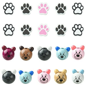 ウッドビーズ くま型(ミックス約40個) クラフト木製ビーズ 27x26.5~28x23.5~25.5mm