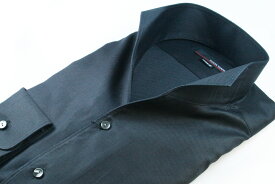 イタリアンスタンドカラーシャツ イタリアンカラーシャツ メンズ COSTA VARIO 黒 ブラック バスケット織 長袖 日本製 スタンドカラー イタリアンカラー シャツ ワイシャツ ビジネスシャツ GTD33-008