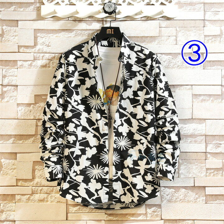 楽天市場】花柄シャツ メンズ 綿100％ 長袖シャツ アロハシャツ 