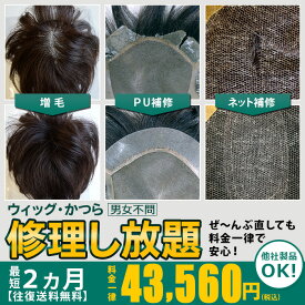 【お買い物マラソン5/9〜16限定★クーポン配布中】 かつら修理 ウィッグ直し メンテナンス 往復送料無料 修理し放題 全メーカー対応 男性 女性 ベース修理 PU交換 複製 高品質 増毛 ネット破れ ちじれ縮れ 白髪 人毛 人工毛