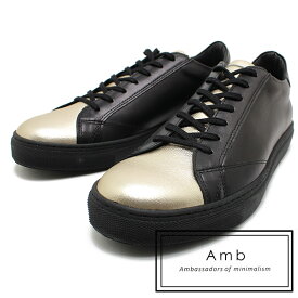 Amb Ambassadors of minimalism アンバサダーズオブミニマリズム 9838ブラック　レザーレースアップスニーカー【メンズ レザー メタリックコンビ スニーカー ポルトガル製】