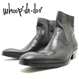 フープディドゥ whoop-de-doo 19210049 ジップアップ ブーツ ブラック 本革 カジュアル ドレス ヒール 革靴 モードスタイル メンズ whoop'-de-doo'