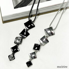 【LINE登録で10％OFF】ロングチェーン ネックレス プレート ジルコン ロングネックレス 大ぶり ペンダント アクセサリー レディース きれいめ 大人カジュアル モード系 艶めき キラキラ おしゃれ シルバー ▼9/24 10時〜再再販 2025AWver.【メール便OK】