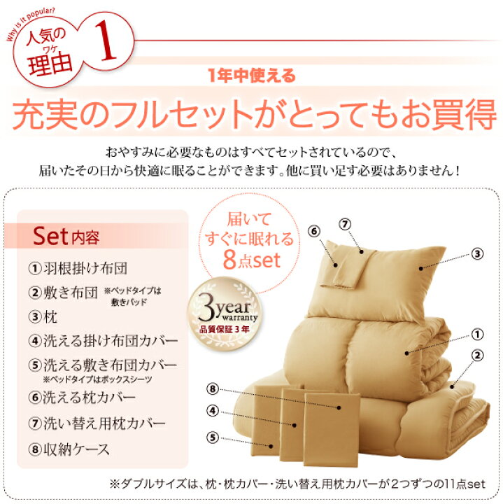楽天市場】送料無料 ベッドタイプ セミダブル 8点セット 羽根掛け布団 