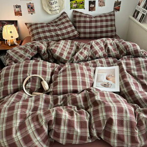 布団カバーセット チェック柄 掛け布団カバー3点セット シングルサイズ ストライプ柄 フラットシーツ ボックスシーツ 枕カバー4点セット かわいい春夏向け通気性良好 洗える水洗い加工 敷