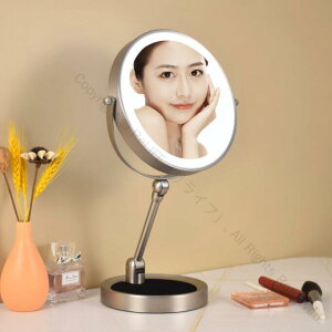 卓上ミラー 高さ調整可能 女優ミラー 両面鏡 7倍5倍10倍拡大鏡 USB給電 ライト付き 軽量 丸形 おしゃれ メイク用 化粧鏡 拡大鏡付き 卓上鏡 かわいい円形ミラー