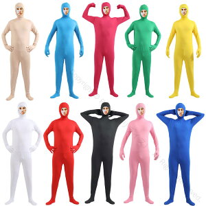 全身タイツ おもしろい 男性 女性 顔出し コスプレ ハロウィン 10color 伸縮 通気 柔らかい 子供用 大人用 大きいサイズ 黒 白 青 肌色 緑 赤 ピンク 紫 イベント パーティー 文化祭 仮装 コスチ
