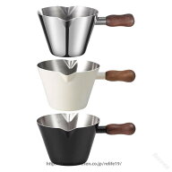 コーヒー計量カップ ステンレス製 木製グリップ 明確な目盛り ダブル注ぎ口 エスプレッソショットピッチ…