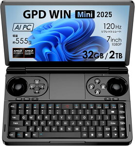GPD WIN Mini 2025 7C`i1920x1080jő120HzΉt |[^uQ[~OPC UMPC Windows11 (Ryzen AI 9 HX 370/ 32GB/ 2TB ubN)