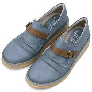 maschietta マスチェッタ カジュアルシューズ ブルー/ベージュ サイドゴア ベルト ギャザー コンフォート 厚底 ウェッジソール 3E 幅広 防水 吸水 速乾 抗菌 防臭 フラット スリッポン 外反母趾