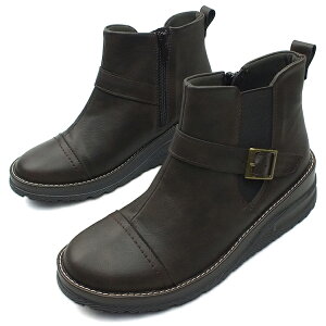 maschietta マスチェッタ サイドゴアブーツ ダークブラウン/ダークブラウン ショートブーツ ベルト 3E 幅広設計 防水 コンフォート 厚底 ウェッジソール 内ファスナー 吸水 速乾 抗菌 防臭 屈曲