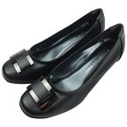 送料無料 ANNA COLLECTION アンナコレクション バックル付きコンフォートパンプス ブラック 4.0cmミドルヒール レディース 靴 パンプス 3E 幅広設計 軽量 小さいサイズ 大きいサイズ