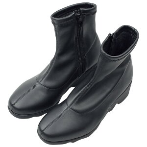 送料無料 REFRESH WALK リフレッシュウォーク 防水ストレッチブーツ ブラック スクエアトゥ 3E 幅広設計 外反母趾対策 軽量 屈曲性 裏地ファー ボア ショートブーツ レディースブーツ