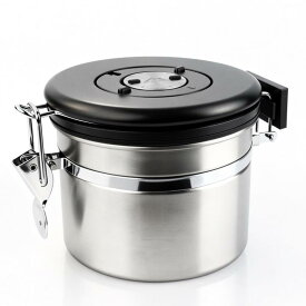 ShanSonコーヒーキャニスター 密封容器 ステンレス コーヒー豆酸化防止 遮光 日付表示 スプーン 単方向排気バルブ付き食品保存缶 砂糖 麦茶 茶葉 お菓子 珈琲 豆入れ 保存容器 ブラック 800/120