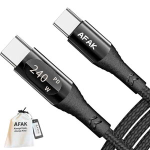 �f�B�X�v���C�t�� USB-C to USB-C �P�[�u�� 240W PD3.1�Ή� LED�f�B�X�v���C���� eMarker���� 2m MacBook/iPad / iPhone15-17 / �X�}�z�Ή� �i�C�����ґg [AFAK]