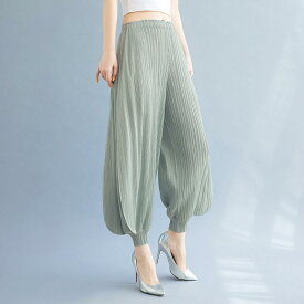 レディース ロングパンツ ワイドレッグパンツ プリーツパンツ 百褶スカート風パンツ 薄手 灯笼パンツ ルーズフィット スリム効果 ポリエステル ハイストレッチ 通勤 ゆったり 軽量 芸術的 レトロ 切り替えデザイン 春季 カーキ 黒 ネイビー