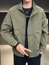 メンズ ジャケット 立襟 ワークスタイル クラシカル 風防 通気 薄手 ワイドシルエット ジッパー 長袖 直裾 明ポケット ポリエステル混紡 化学繊維 ブラック 軍緑 春 春季 青年 メンズ アウター コート 風合 軽量 メンズ トップス キャジュアル