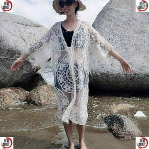 beach resort bikini cover-up hollow lace beach shirt sunscreen clothing lace cardigan outerwear swimsuit jacket women