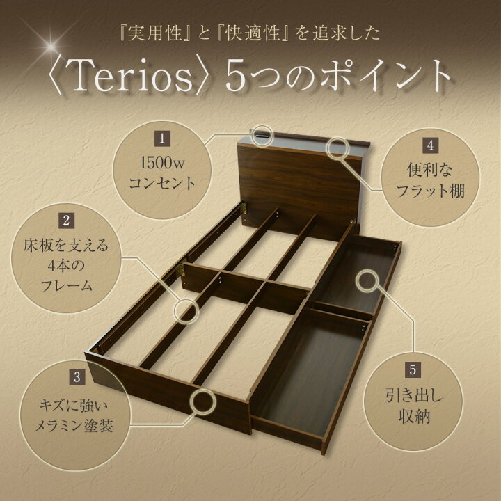 楽天市場】ベッド シングル 収納 引き出し付き コンセント フレーム  