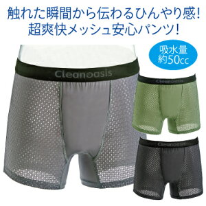 超爽快メッシュ安心パンツ 吸水量50cc 3色組 グレー ブラック グリーン クリーンオアシス 尿モレ 夏 インナー メンズ