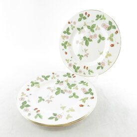 美品 WEDGWOOD ウェッジウッド ワイルドストロベリー 中皿 3枚 セット 22cmプレート パン ケーキ デザート SM1666F 【中古】