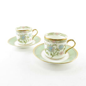 美品 Noritake ノリタケ YOSHINO ヨシノ 9983 デミタスカップ＆ソーサー 2客 ペア 金彩 緑 SU6459B1 【中古】