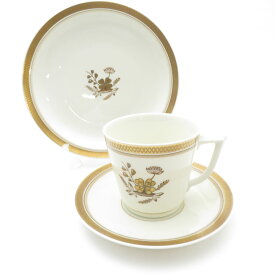 美品 ROYAL COPENHAGEN ロイヤルコペンハーゲン ゴールデンクローバー カップ＆ソーサー 中皿 2点 トリオ デザートプレート パン ケーキ SU8449F 【中古】