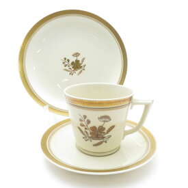 美品 ROYAL COPENHAGEN ロイヤルコペンハーゲン ゴールデンクローバー カップ＆ソーサー 中皿 2点 トリオ デザートプレート パン ケーキ SU8451F 【中古】