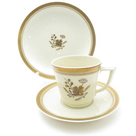 美品 ROYAL COPENHAGEN ロイヤルコペンハーゲン ゴールデンクローバー カップ＆ソーサー 中皿 2点 トリオ デザートプレート パン ケーキ SU8452F 【中古】