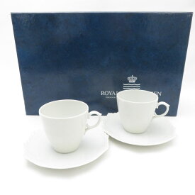 ROYAL COPENHAGEN ロイヤルコペンハーゲン ホワイトフルーテッド フルレース デミタスカップ＆ソーサー 2客 ペア コーヒー 白磁 テーブルウェア SU12110X2 【中古】