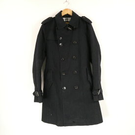 難有 BURBERRY BLACK LABEL バーバリーブラックレーベル トレンチコート LL コットン100% ストライプ柄 ステンカラー ロングアウター メンズ AU3225B5 【中古】