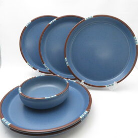 美品 DANSK ダンスク MESA メサ 大皿 ボウル 6枚 ストーンウェア セット 26cmプレート 深皿 ピザ 青 茶 SU13451A2 【中古】
