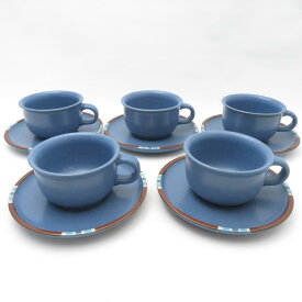 美品 DANSK ダンスク MESA メサ カップ＆ソーサー 5客 セット ティー コーヒー 青 茶 SU13452A2 【中古】